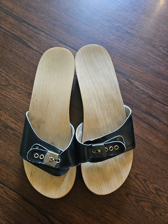 Dr. Scholl's Shoes - Dr. Scholl's Black Slide Sandals with Wood Footbed